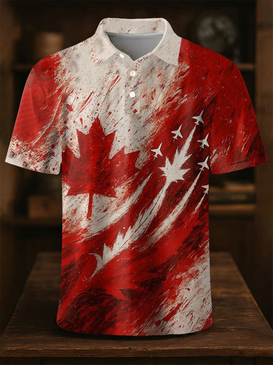 Men's Canadian Maple Leaf Print Casual Button-Down Top