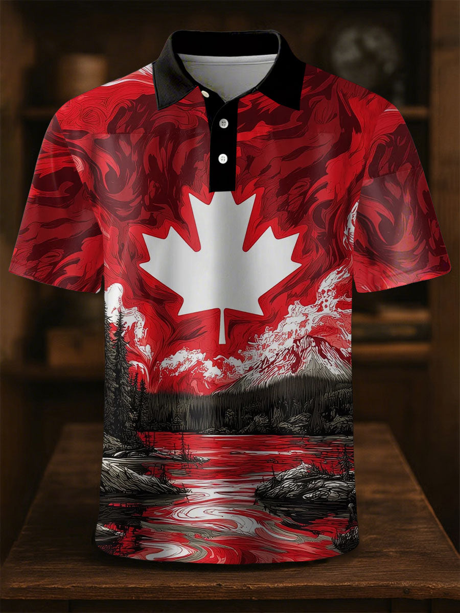 Men's Canada Print Casual Button-Down Top