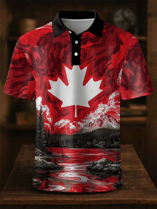 Men's Canada Print Casual Button-Down Top