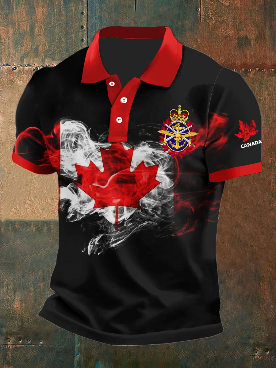 Vintage Canadian Maple Leaf Abstract Flag Print Casual POLO Shirt