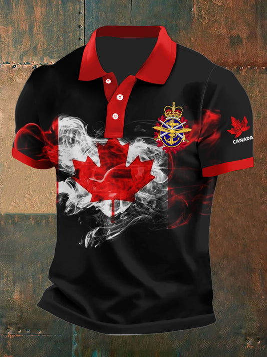 Vintage Canadian Maple Leaf Abstract Flag Print Casual POLO Shirt