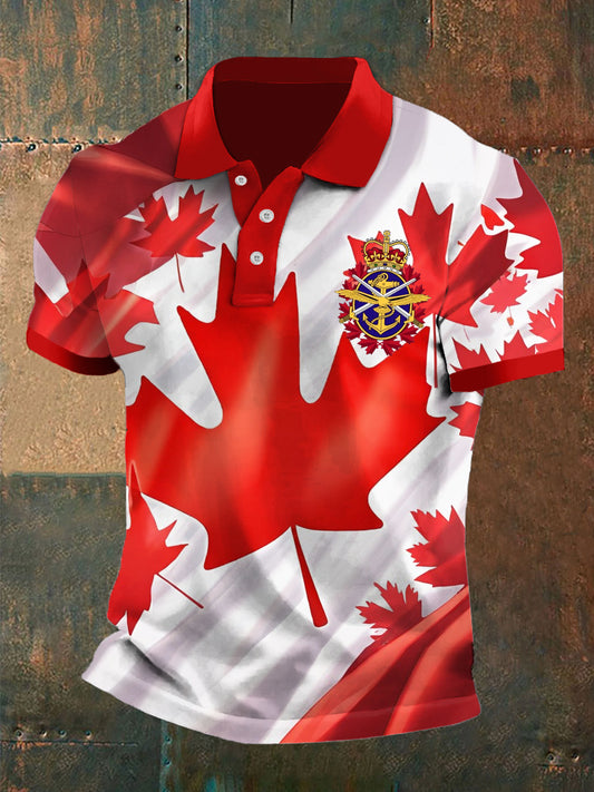 Vintage Canadian Maple Leaf Printed Casual POLO Shirt