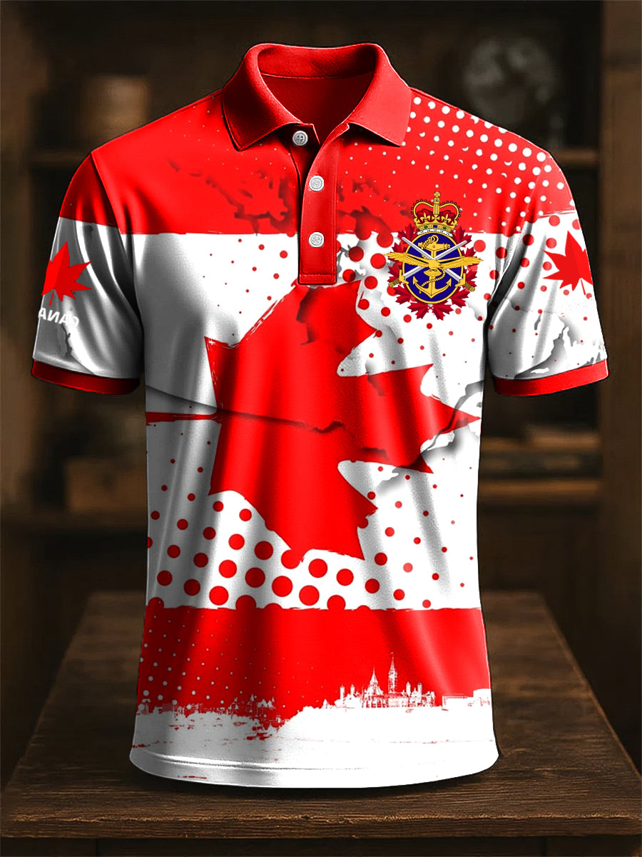 Vintage Canadian Maple Leaf Abstract Print Casual POLO Shirt-2