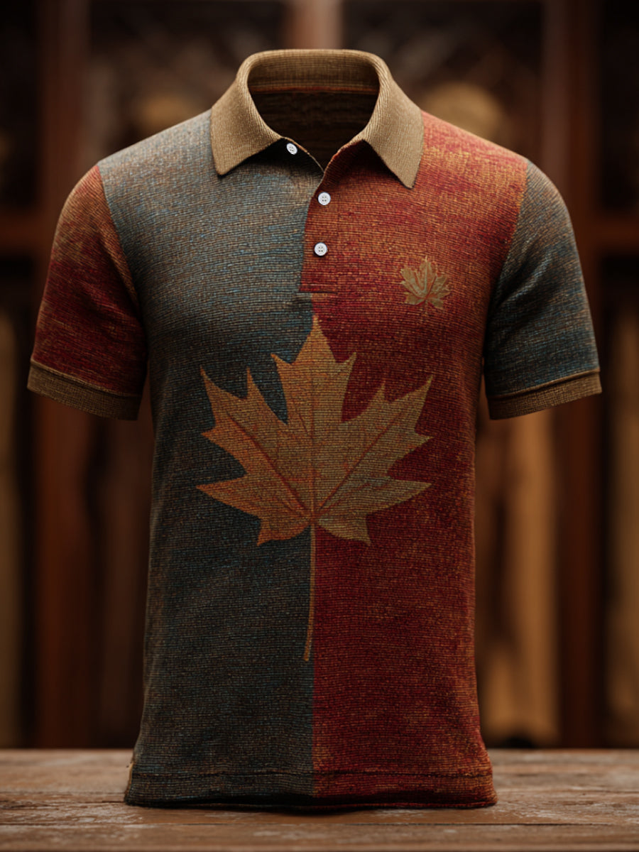 Men's Vintage Maple Leaf Print Casual Top