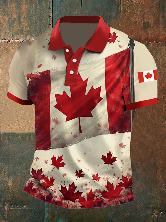 Men's Canada Flag Maple Leaf Print Casual Polo Shirt