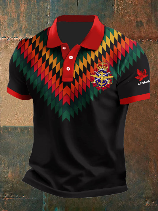 Men's Canadian Maple Leaf Totem Print Casual Polo Shirt