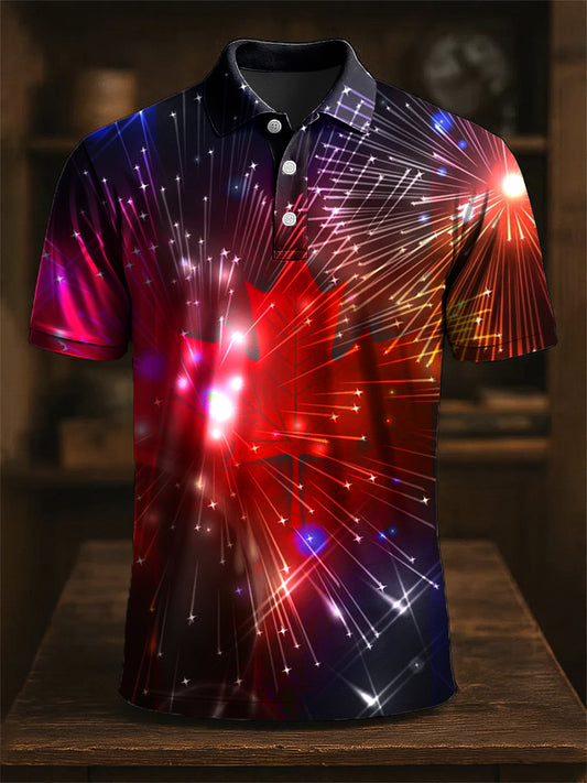 Men's Canada Smoke Maple Leaf Print Casual Polo Shirt