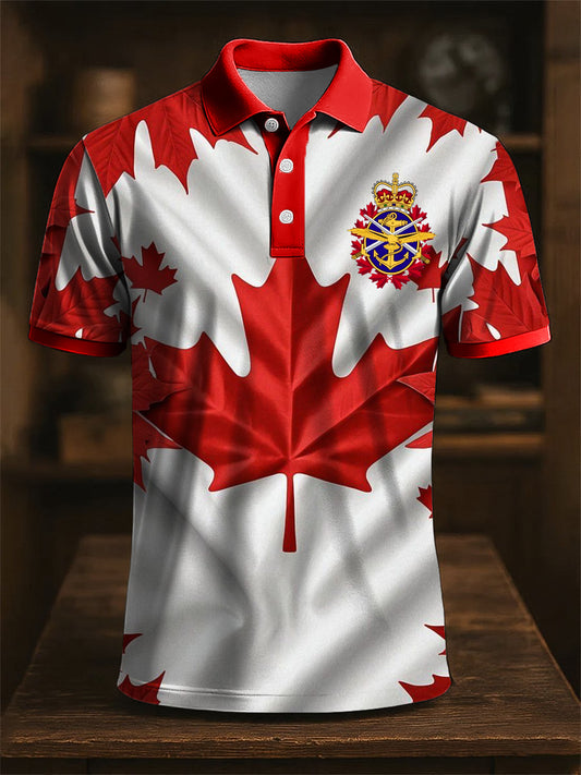 Men's Canadian Maple Leaf Print Casual Polo Shirt