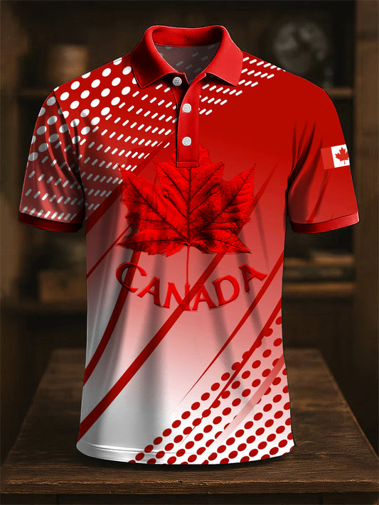 Men's Canadian Maple Leaf Print Casual Polo Shirt