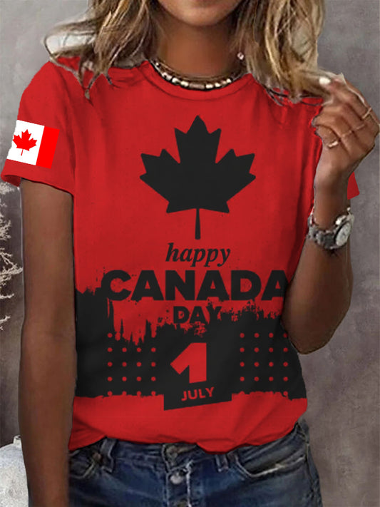 Women's Happy Canada Day Canadian Maple Leaf  Print Casual Short-Sleeved T-Shirt