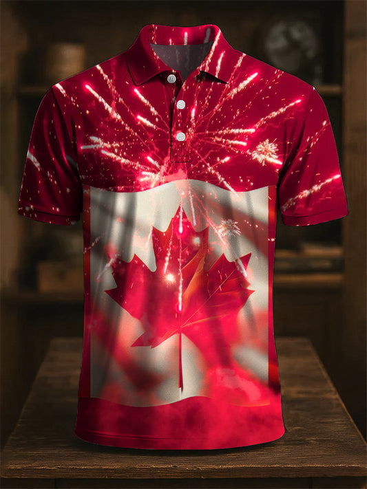 Men's Canadian Maple Leaf Smoke Print Casual Polo Shirt