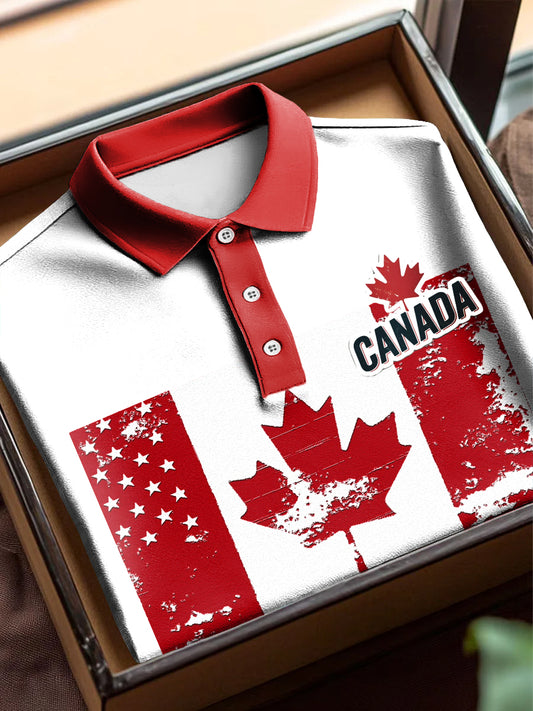 Vintage Canadian Art Print Casual Short Sleeve Polo Shirt