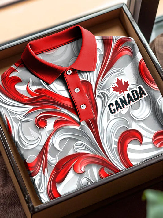 Vintage Canadian Floral Art Print Casual Short Sleeve Polo Shirt