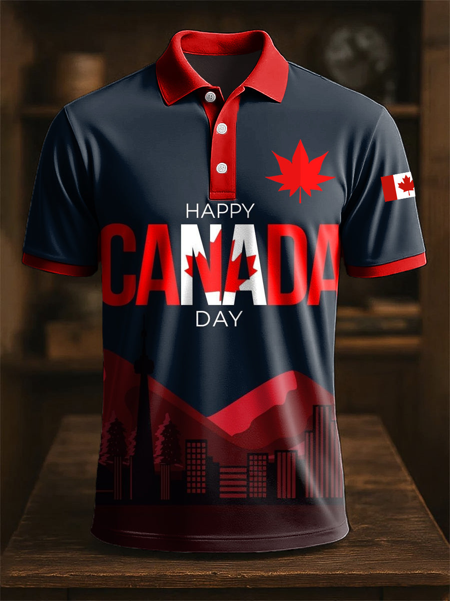 Vintage Cana Print Casual Short Sleeve Polo Shirt