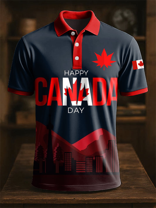 Vintage Cana Print Casual Short Sleeve Polo Shirt