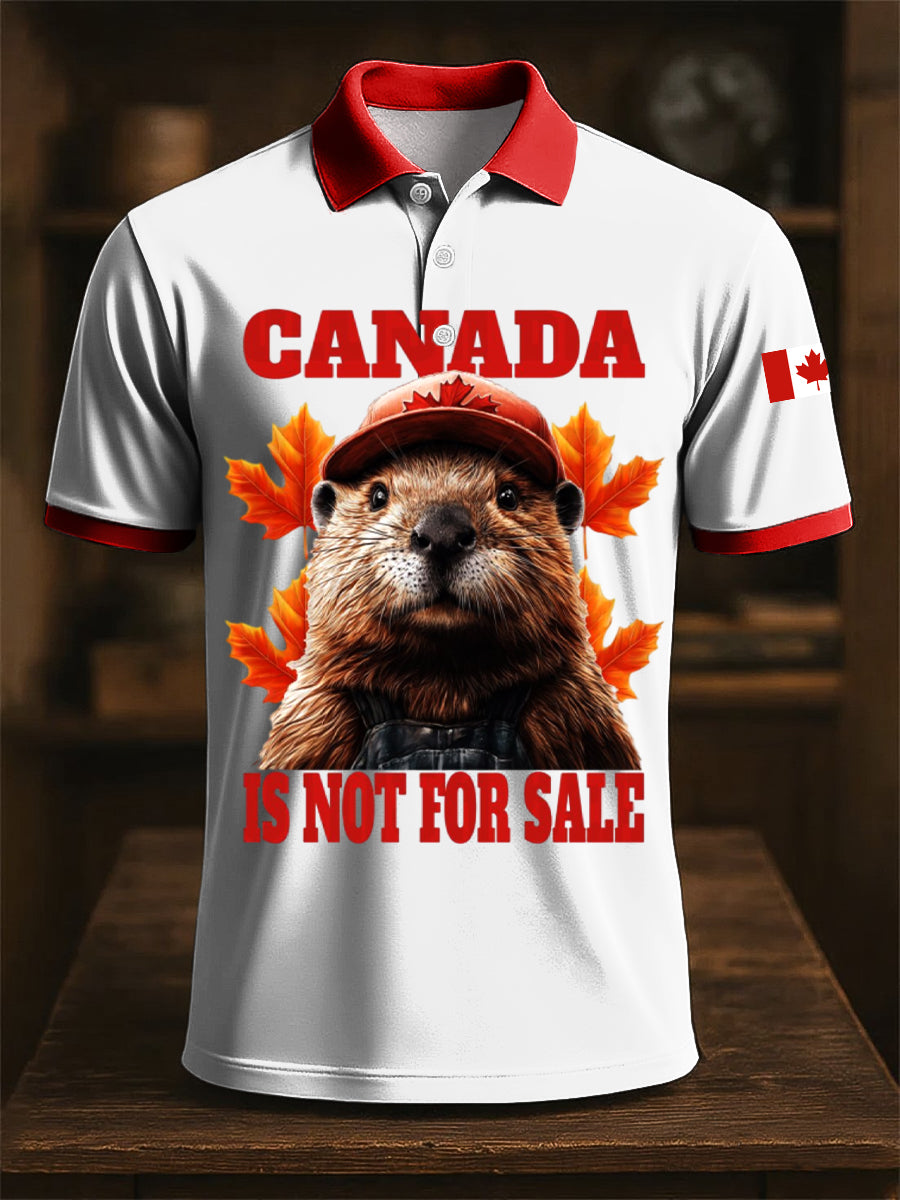 Vintage Canadian Beaver Art Print Casual Short Sleeve Polo Shirt