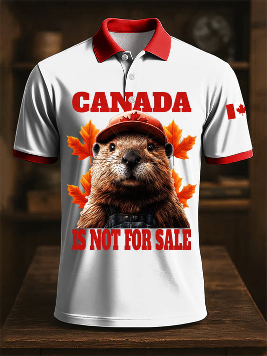 Vintage Canadian Beaver Art Print Casual Short Sleeve Polo Shirt