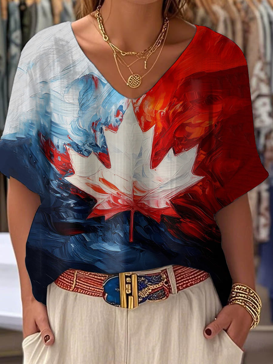 Women's Canadian Maple Leaf Print Casual Top