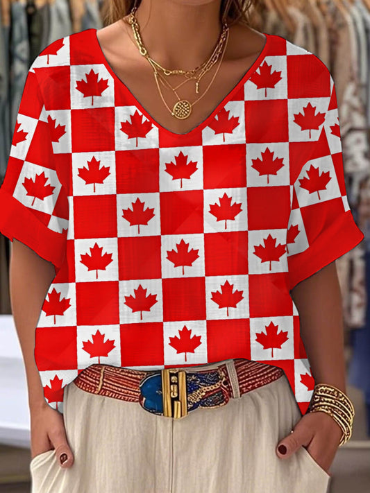 Women's Canadian Maple Leaf Print Casual Top