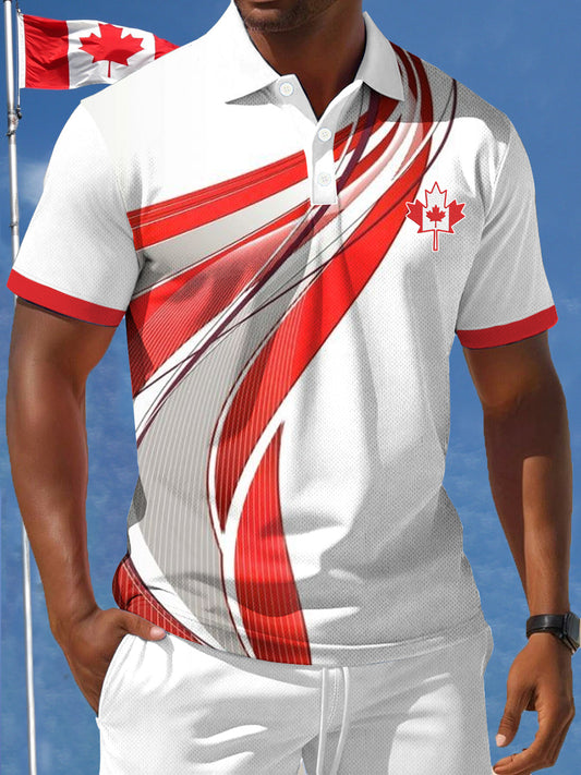 Men's Canadian Maple Leaf Art Waves Print Casual Top