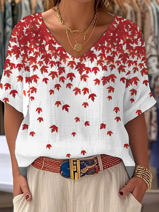 Women's Canadian Maple Leaf Print Casual Top