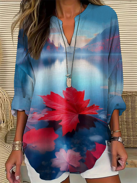 Women's Canadian Maple Leaf Print Casual Top