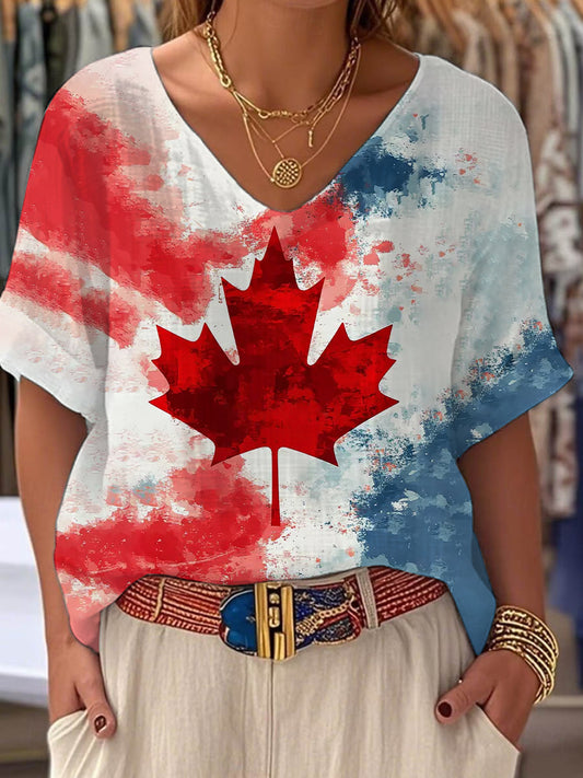 Women's Canadian Maple Leaf Print Casual Top