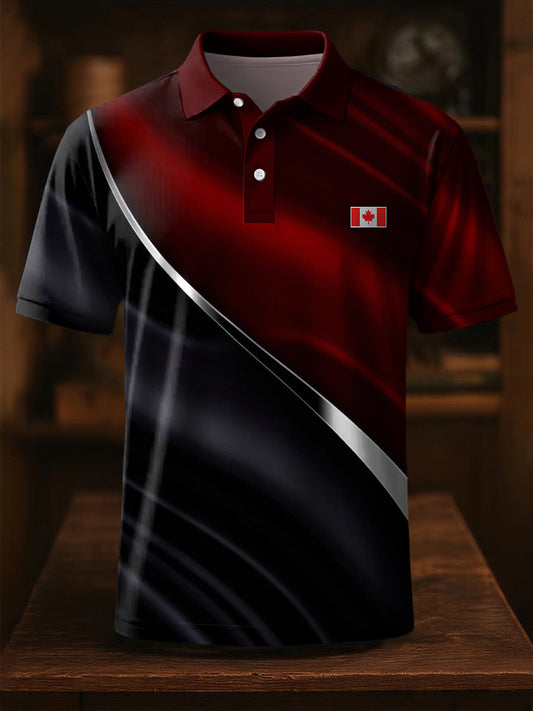 Men's Canadian Flag Art Waves Print Casual Top