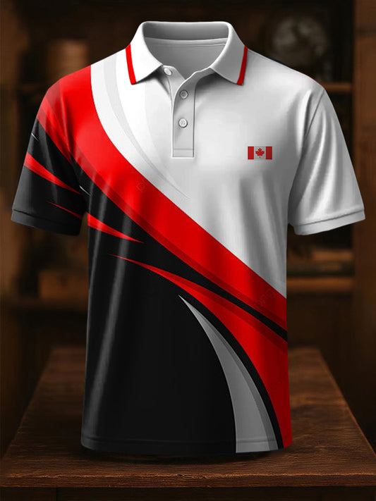 Men's Canadian Flag Art Waves Print Casual Top