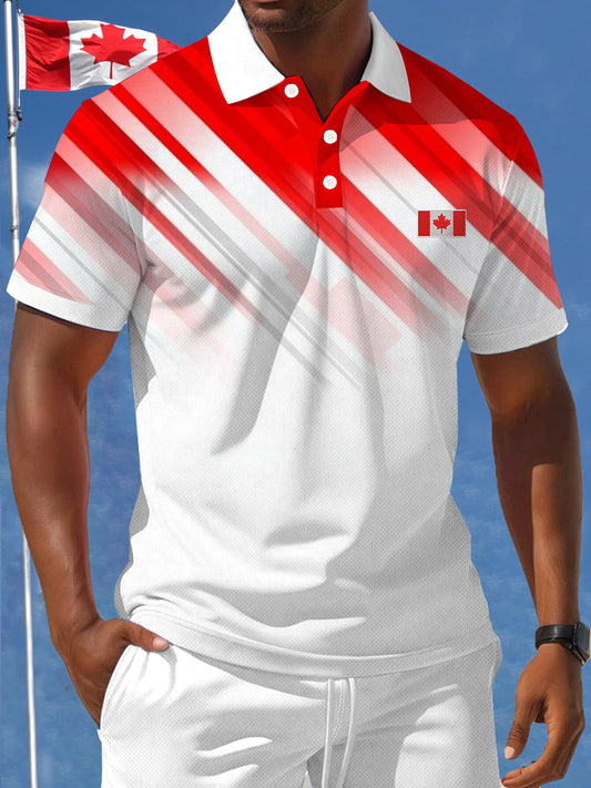Men's Canadian Flag Geometric Print Casual Top