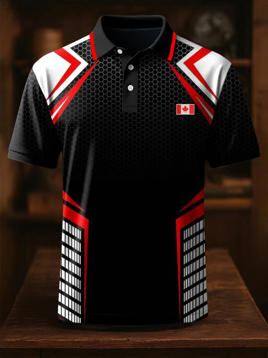 Men's Canadian Flag Geometric Print Casual Top
