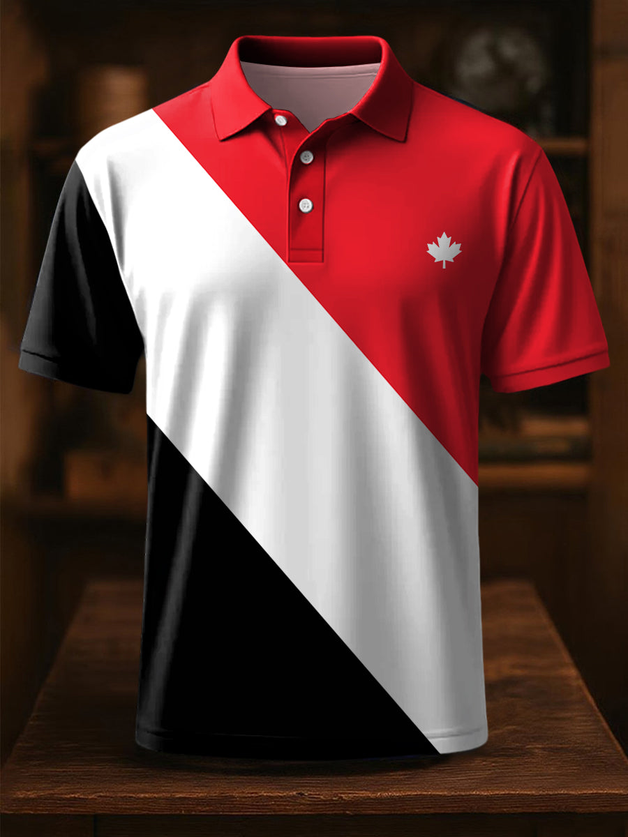 Men's Canadian Maple Leaf Colorblock Print Casual Top