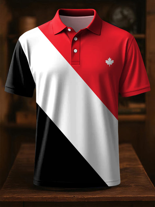 Men's Canadian Maple Leaf Colorblock Print Casual Top