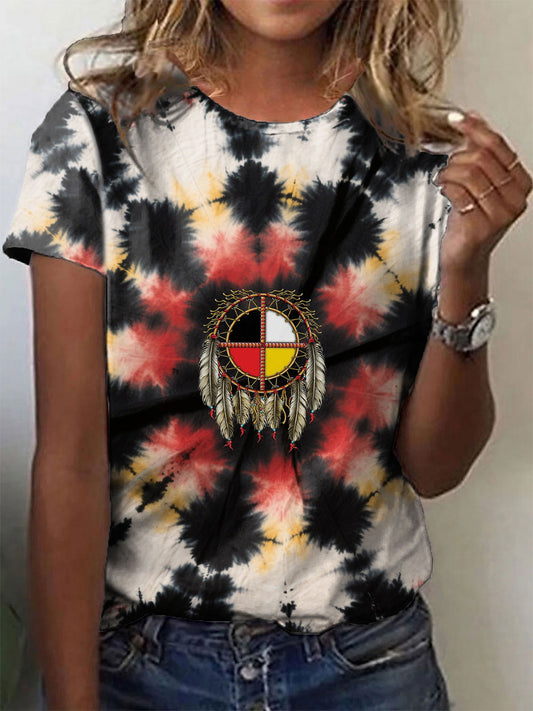Women's Native American Medicine Wheel Tie-Dye T-Shirt