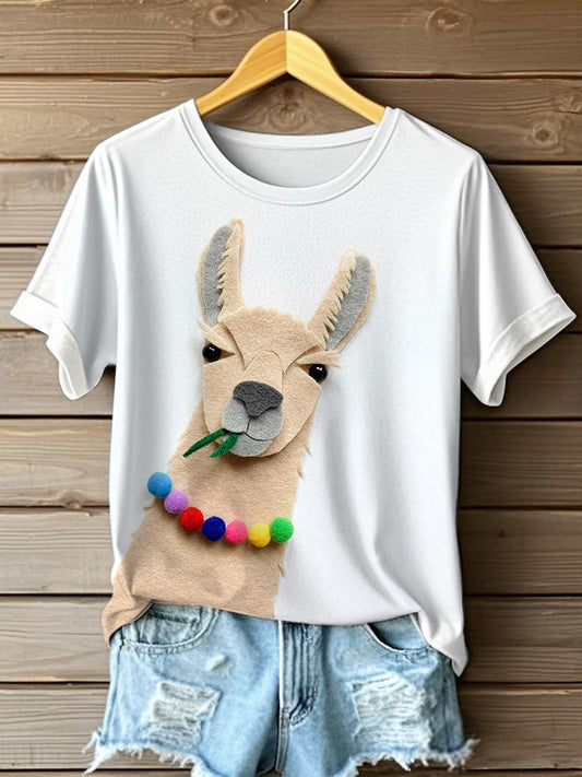 Women's Funny Alpaca Felt Art T-Shirt