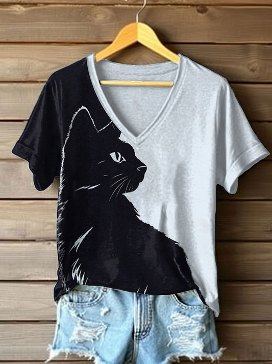 Women's Funny Cat Print Casual T-shirt