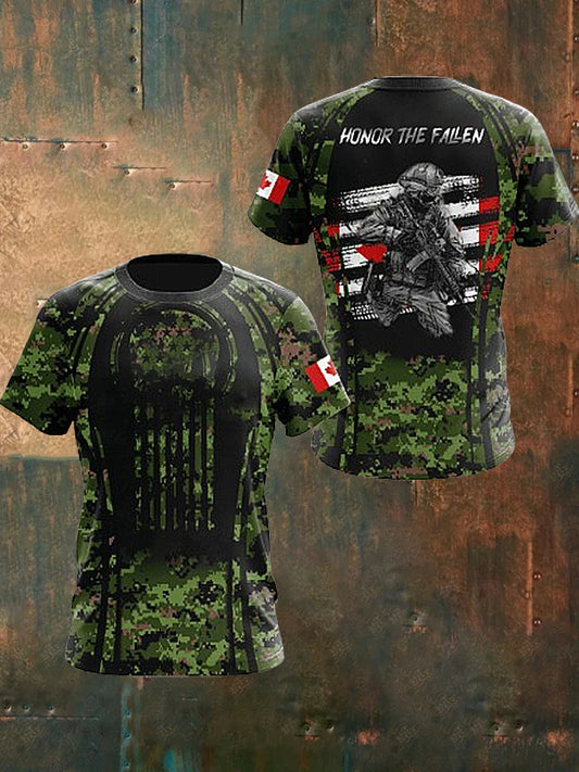 Men's Vintage Canadian Army Flag Veteran Camouflage Print Casual Cotton Short Sleeve T-Shirt