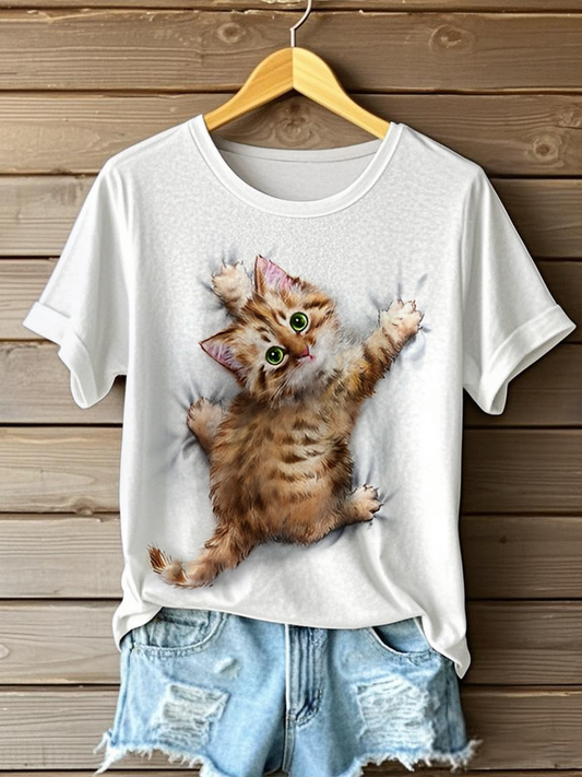 Women's Funny Cat Print Casual T-shirt