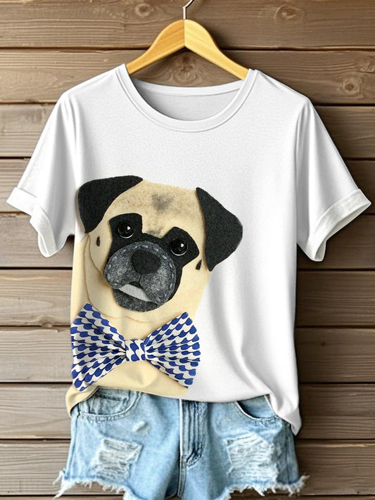 Women's Funny Dog Felt Art T-Shirt