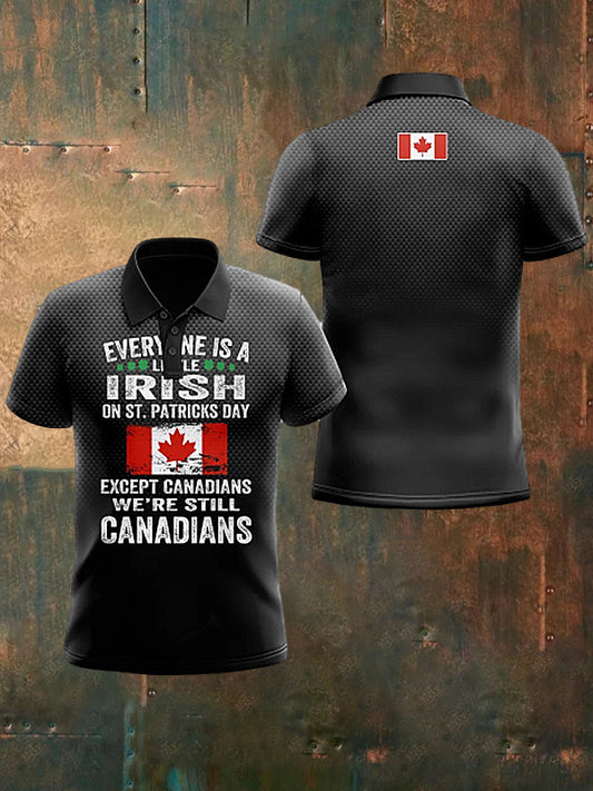 Men's  Vintage Canadian Army Flag Veteran  Printed Casual Cotton Short Sleeve Polo Shirt