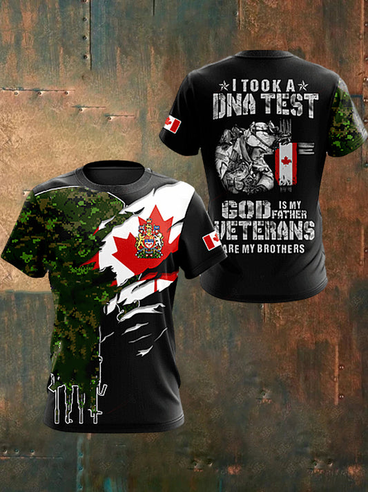 Men's Vintage Canadian Army Flag Veteran Camouflage Print Casual Cotton Short Sleeve T-Shirt