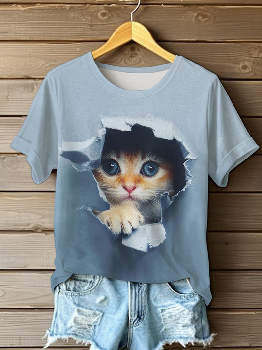 Women's Funny Cat Print Casual T-shirt