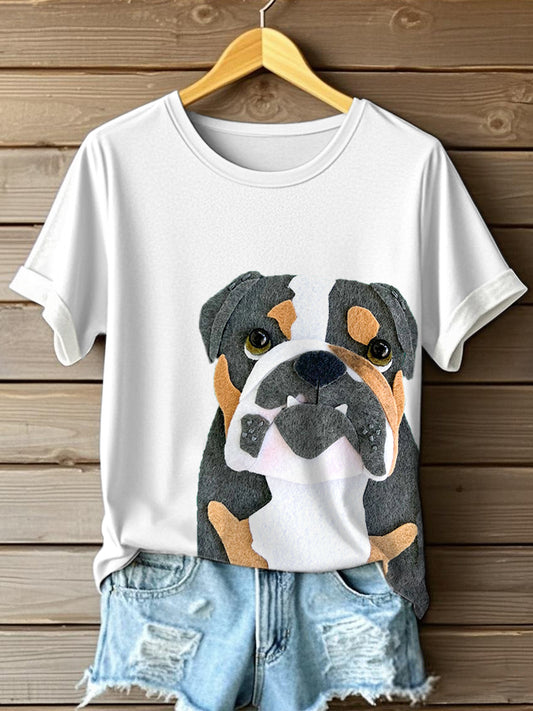 Women's Funny Dog Felt Art T-Shirt