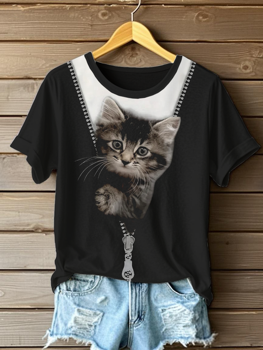 Women's Funny Cat Print Casual T-shirt