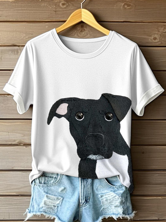 Women's Funny Dog Felt Art T-Shirt