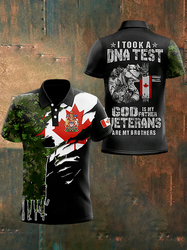 Men's  Vintage Canadian Army Flag Veteran Camouflage Printed Casual Cotton Short Sleeve Polo Shirt