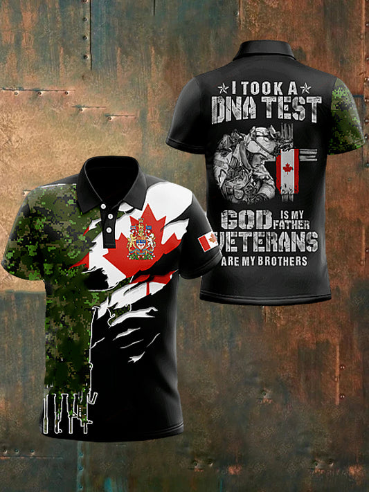 Men's  Vintage Canadian Army Flag Veteran Camouflage Printed Casual Cotton Short Sleeve Polo Shirt
