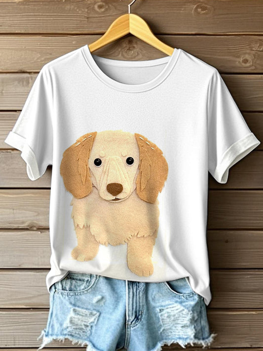 Women's Funny Dog Felt Art T-Shirt