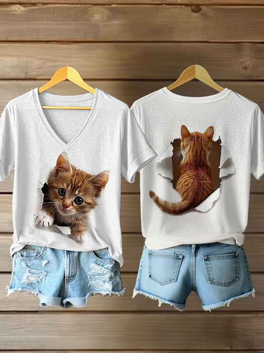 Women's Funny Cat Print Casual T-shirt