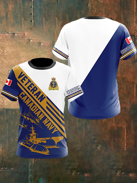 Men's Vintage Canadian Navy Veteran War Plane Print Casual Cotton Short Sleeve T-Shirt